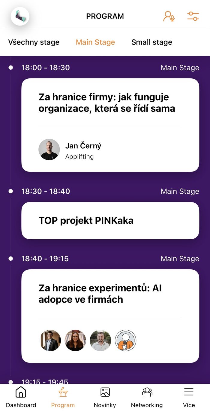 Ukázka programu v aplikaci Eventee